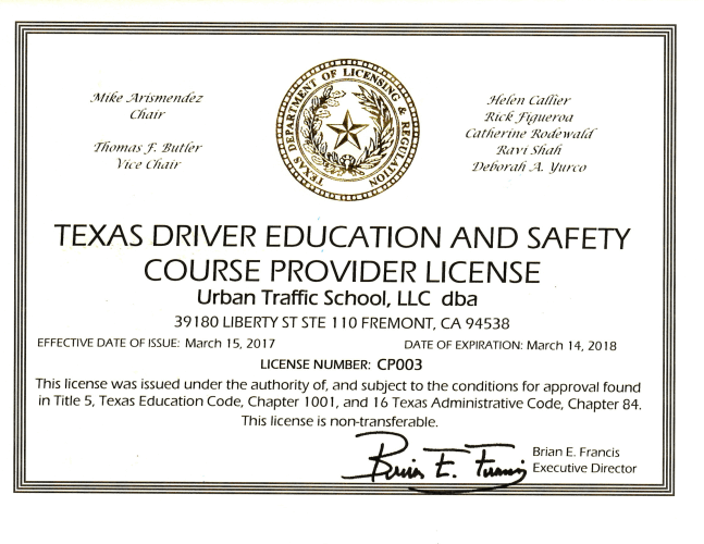 Comedy Driving Company DMV Traffic School License